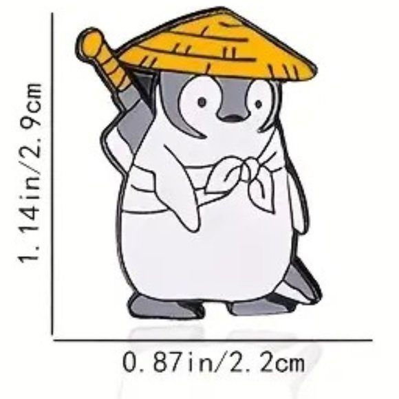 Penguin Pin with Knife Enamel Sword Brooch Funny Bag Charm Backpack Warrior - Picture 2 of 2